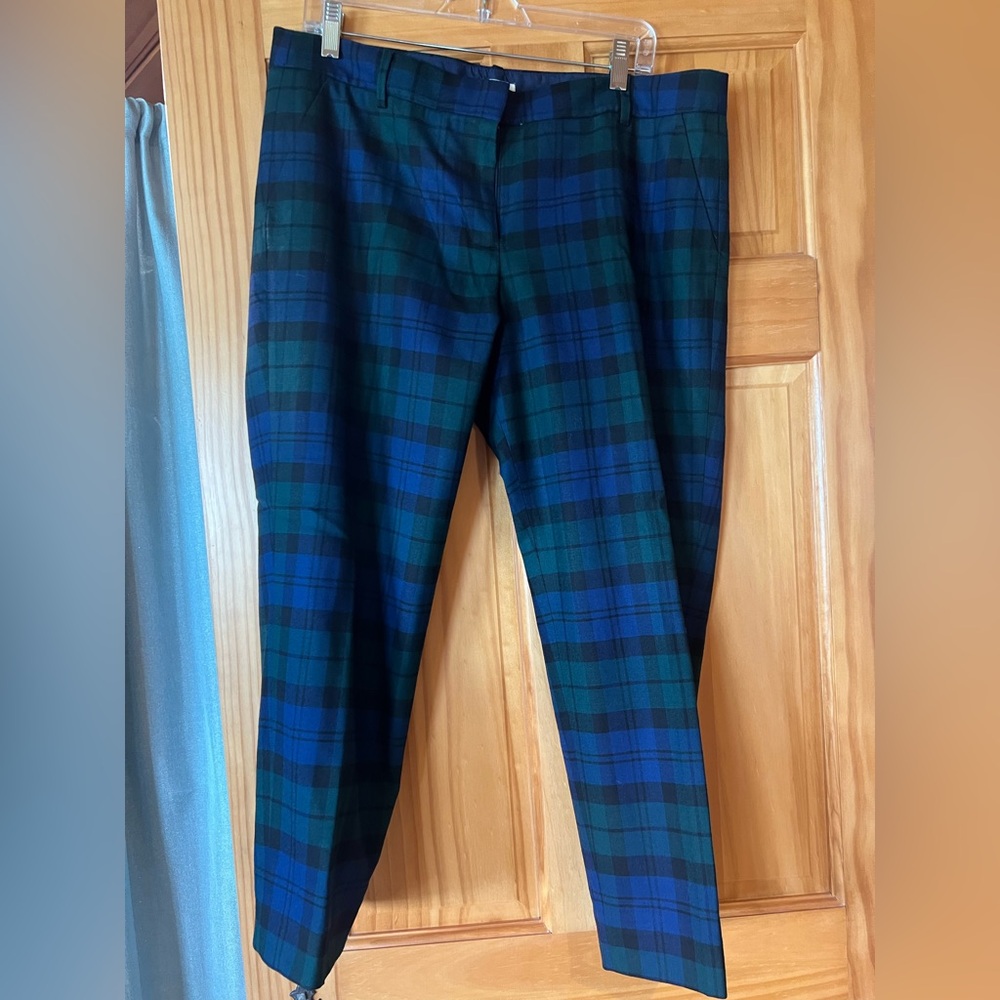 J. Crew Women's Blue and Green Wool Plaid Pants